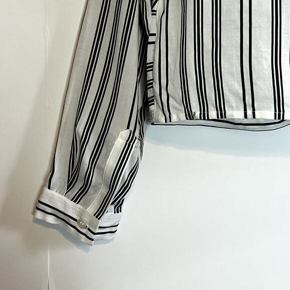 INC Twist Front Button Up Shirt Striped White Black Womens Small - Picture 9 of 13